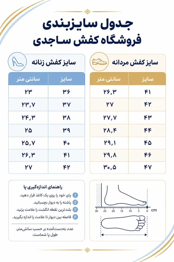 راهنمای انتخاب دقیق سایز کفش
