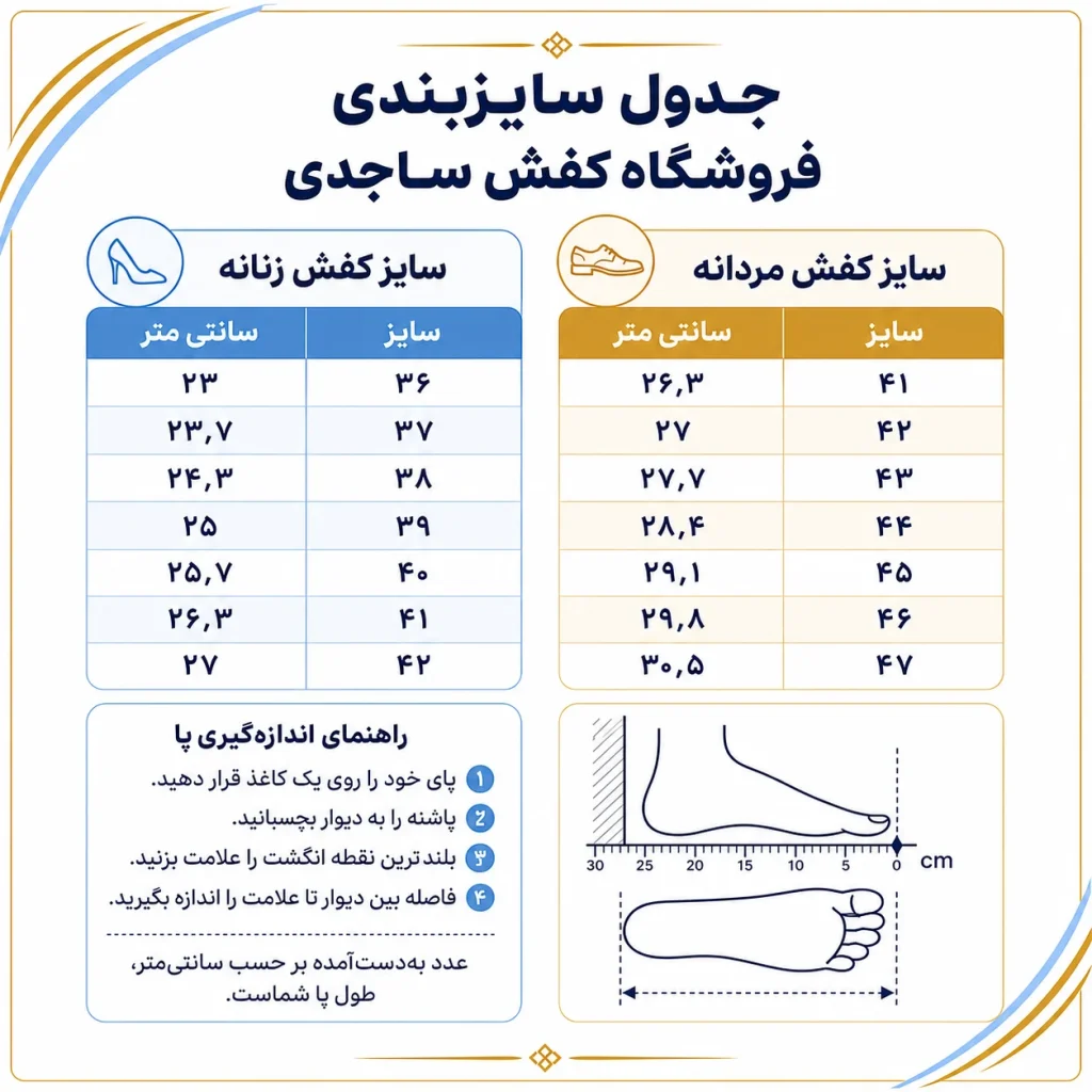 راهنمای انتخاب دقیق سایز کفش